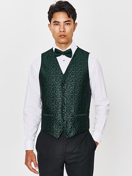 Regular Fit Green Swirl Evening Waistcoat & Bow Tie Set