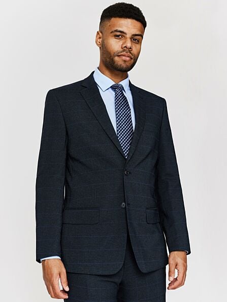 Regular Fit Charcoal & Blue Check Two Piece Suit