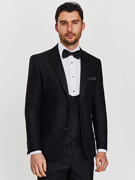 Tailored Fit Black Textured Three Piece Tuxedo