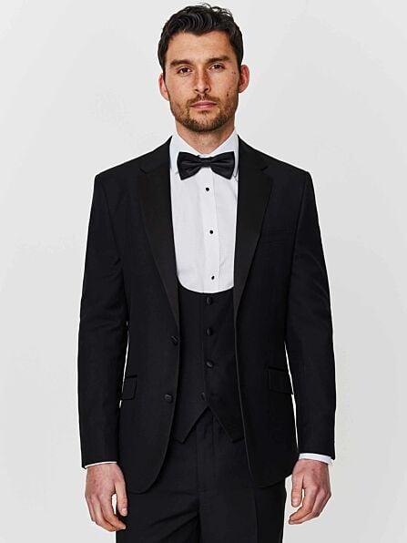 Tailored Fit Black Plain Three Piece Tuxedo