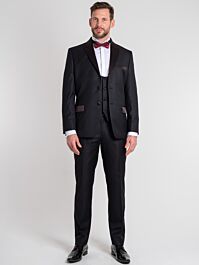 Tailored Fit Black Textured Three Piece Dinner Suit