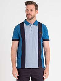 Blue Vertical Stripe Panel Polo Shirt