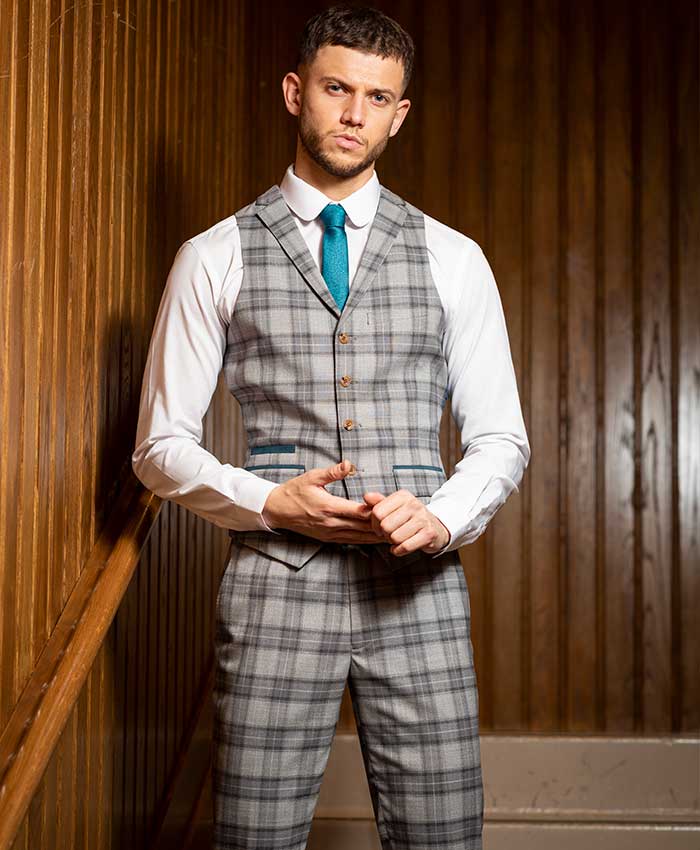 Modern grey check waistcoat and trousers