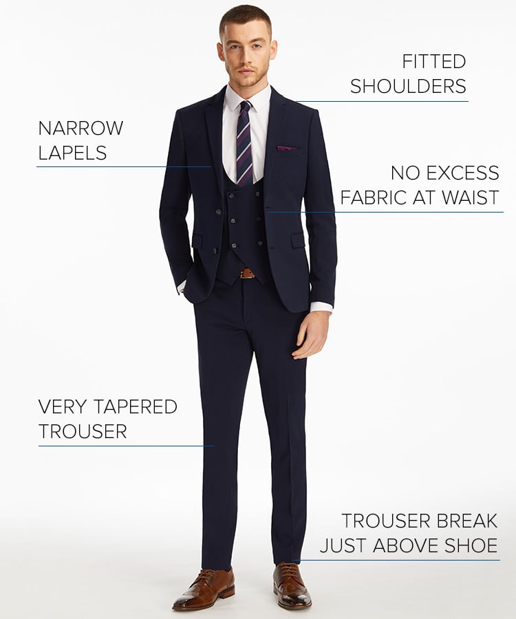 Size guide skinny fit suit features