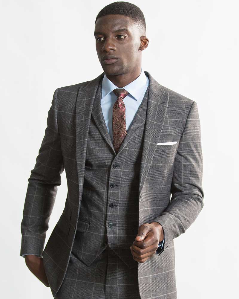 onesixfive grey window check 3 piece suit 