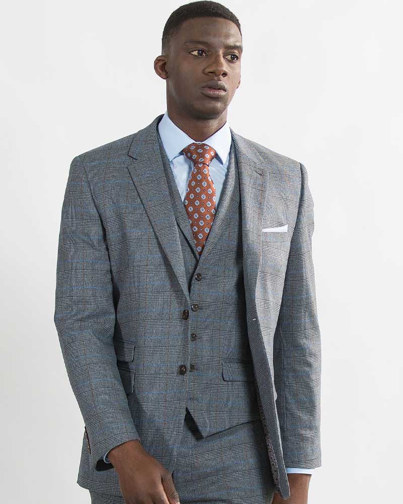 fellini tailored grey check 3 piece tailored fit suit. 