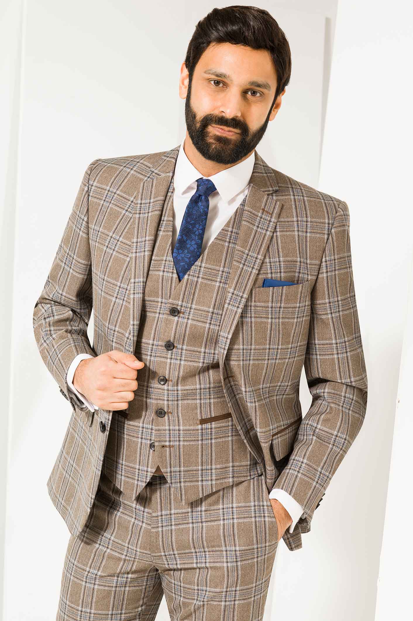 Brown and blue checked suit